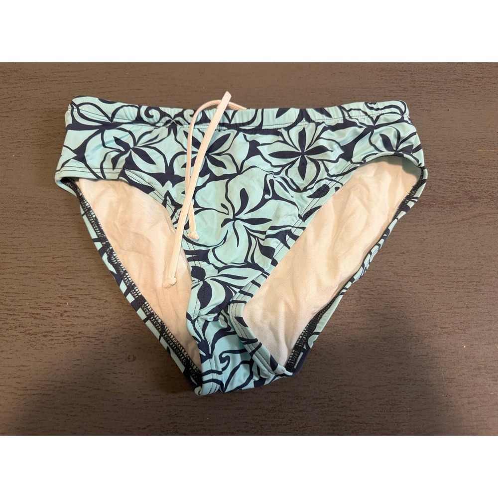 Carve Designs Bikini Bottoms Light Blue Navy Floral Drawstring Swim Size Small